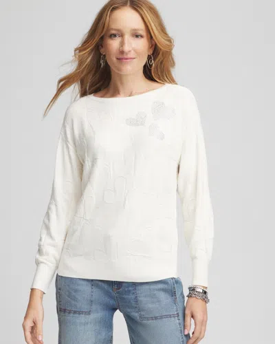 Chico's Embellished Valentine's Day Pullover Sweater In White Size 8/10 |  In Ecru