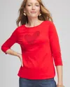 Chico's Embellished Valentine's Day Tee In Size 12/14 |  In Love Letter Red