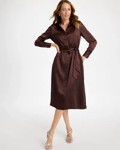 Chico's Embellshed Satin Long Sleeve Shirtdress In Bitter Chocolate