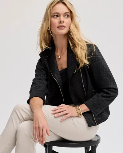 Chico's Embossed Knit Moto Jacket In Black