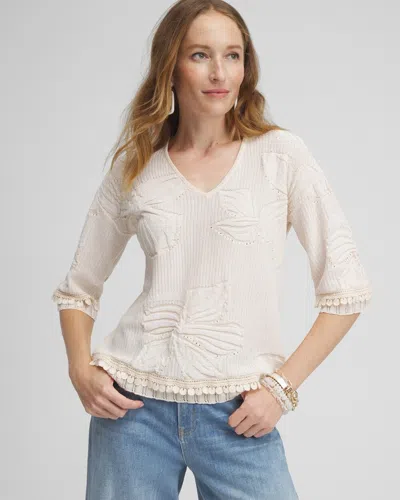 Chico's Embossed Pointelle Lace Pullover In White Size 16/18 |