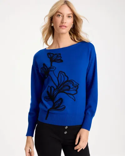 Chico's Embroidered Bateau Dolman Pullover Sweater In Planetary Blue