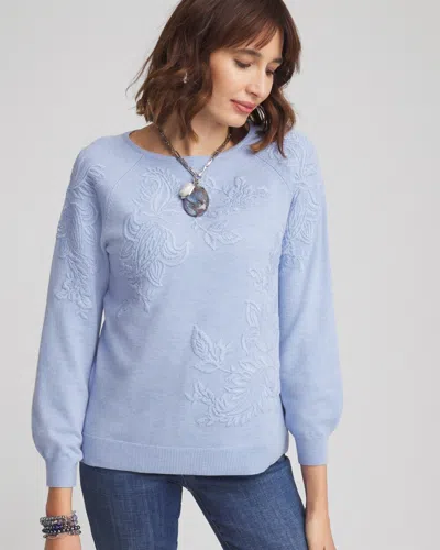 Chico's Embroidered Boatneck Sweater In Blue Size 16/18 |  In Blue Muse