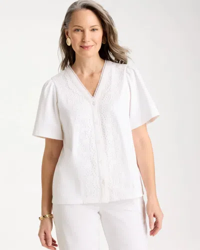 Chico's Embroidered Button-front Tee In White