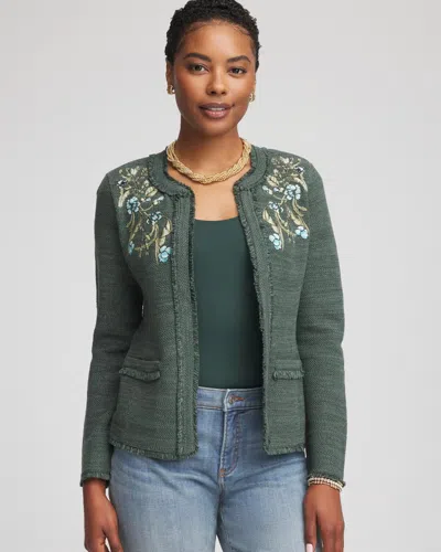 Chico's Embroidered Cotton-blend Jacket In Darkest Spruce In Green