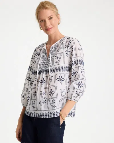 Chico's Embroidered Cotton Voile Blouse In White