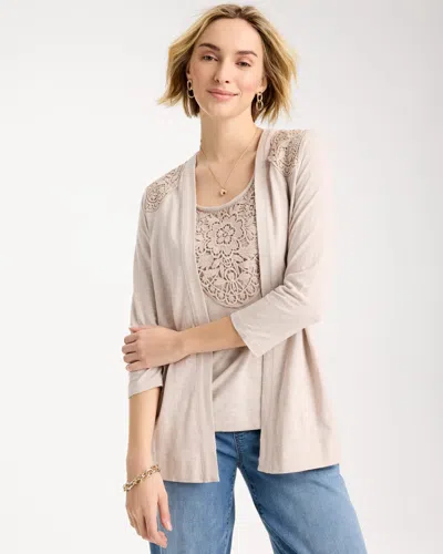 Chico's Embroidered Cozy Cardigan Sweater In Taupe In Brown