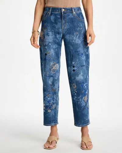 Chico's Embroidered Crop Boyfriend Jeans In Daphne Indigo In Blue