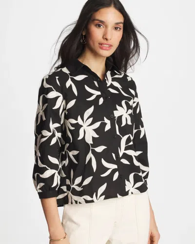 Chico's Embroidered Cropped Collared Shirt In Black