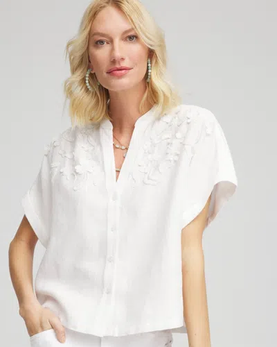Chico's Embroidered Dolman Sleeved Linen Blouse In White Size 20/22 |  In Alabaster