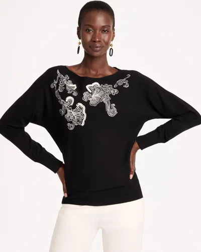 Chico's Embroidered Ella Pullover Sweater In Black
