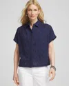 Chico's Embroidered Eyelet Button-down Top In Blue