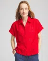 Chico's Embroidered Eyelet Button-down Top In Red
