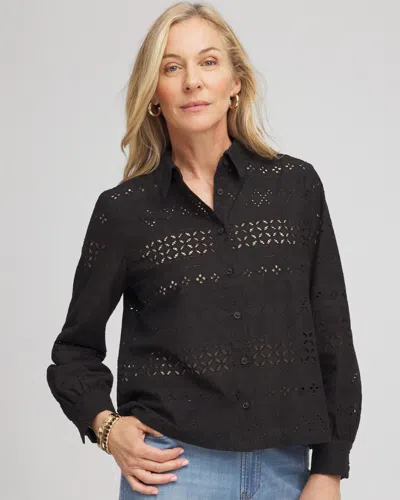 Chico's Embroidered Eyelet Collared Shirt In Black