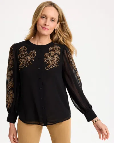 Chico's Embroidered Georgette Blouse In Black