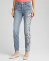 Chico's Petite Embroidered Girlfriend Ankle Jeans In Light Wash Denim Size 6p |  In Light Wash Denim