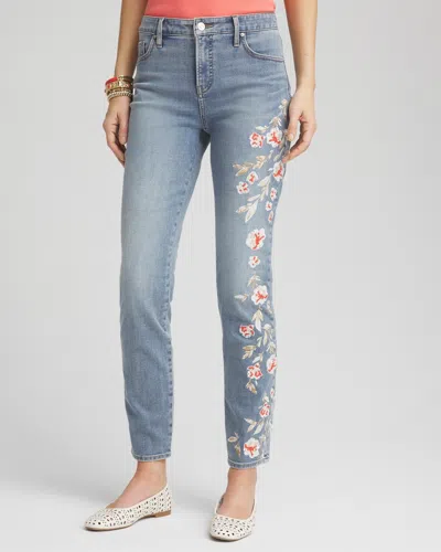 Chico's Embroidered Girlfriend Ankle Jeans In Light Wash Denim Size 16 |