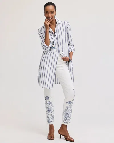 Chico's Embroidered Girlfriend Slim Ankle Jeans In White