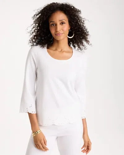 Chico's Embroidered Hem Top In White