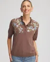 Chico's Embroidered Henley Pullover Sweater In Dried Mushroom In Brown