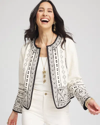 Chico's Embroidered Jacquard Tweed Jacket In White Size Xl |  In Cream