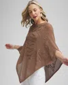 CHICO'S EMBROIDERED KNIT TRIANGLE PONCHO IN LIGHT BROWN SIZE SMALL/MEDIUM | CHICO'S