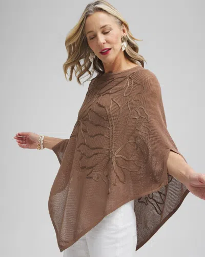 Chico's Embroidered Knit Triangle Poncho In Light Brown Size Small/medium |