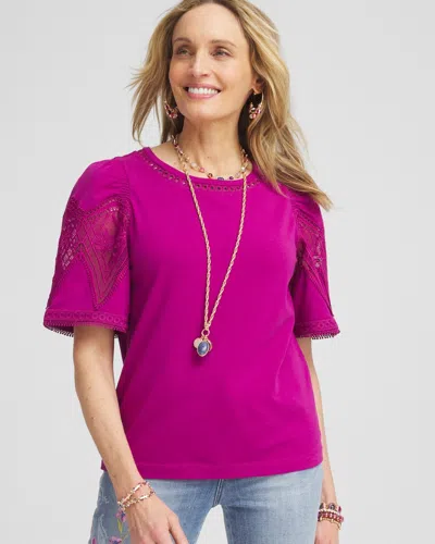 Chico's Embroidered Lace Cutout Tee In Purple Size 20/22 |  In Purple Clover