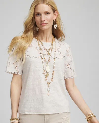 Chico's Embroidered Lace Linen Tee In River Rock Size 16/18 |