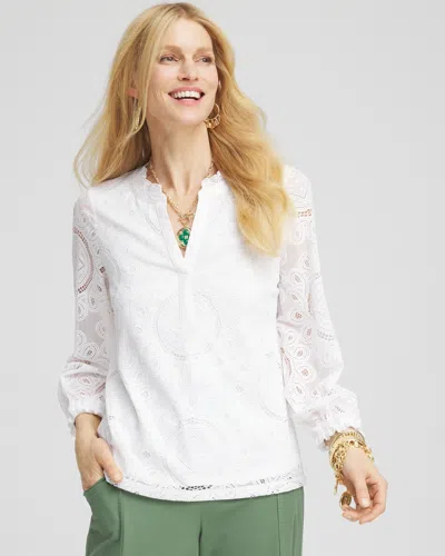 Chico's Embroidered Lace-trim Top In White Size 16/18 |  In Alabaster
