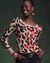 Chico's Embroidered Leopard Jacquard Sweater In Black Size 20/22 |  In Black