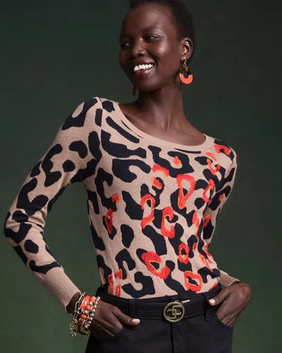 Chico's Embroidered Leopard Jacquard Sweater In Black Size 20/22 |