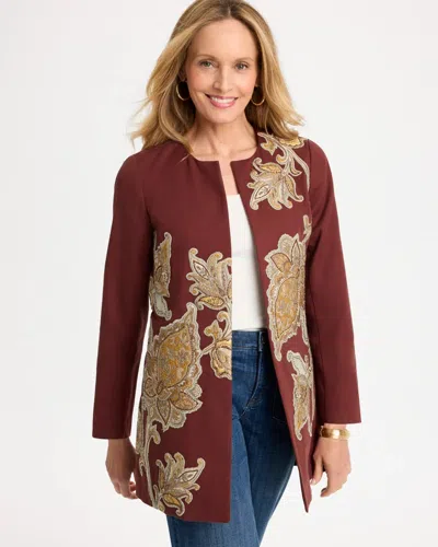 Chico's Embroidered Long Sleeve Jacket In Sweet Raisin