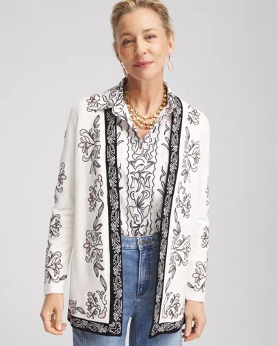 Chico's Embroidered Open-front Cardigan Sweater In White Size 20/22 |  In Ecru