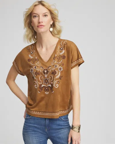 Chico's Embroidered Oversized Tee In Burnt Sienna In Brown