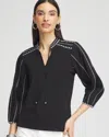 Chico's Embroidered Pintuck Lantern-sleeve Top In Black Size 4/6 |  In Black