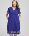 Chico's Embroidered Poplin Popover Dress In Blue Size 16/18 |  In Blue Casa