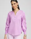 Chico's Embroidered Poplin Splitneck Shirt In Lavender Skies Size 20/22 |  In Lavender Skies