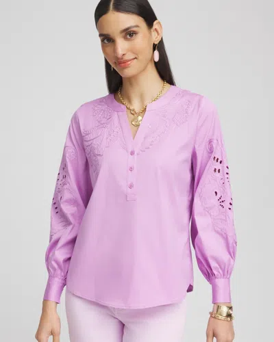 Chico's Embroidered Poplin Splitneck Shirt In Lavender Skies Size 20/22 |