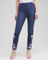 CHICO'S EMBROIDERED PULL-ON ANKLE JEGGINGS IN MEDIUM WASH DENIM SIZE 8 | CHICO'S