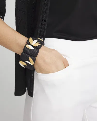 Chico's Embroidered Raffia Stretch Bracelet |  In Black