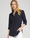 Chico's Embroidered Roll Tab Tunic Top In Blue Size 12 |  In Navy Blue