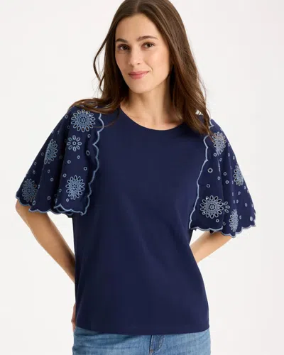 Chico's Embroidered Scallop Tee In Blue