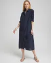CHICO'S EMBROIDERED SHIRT DRESS IN NAVY BLUE SIZE 14-L | CHICO'S