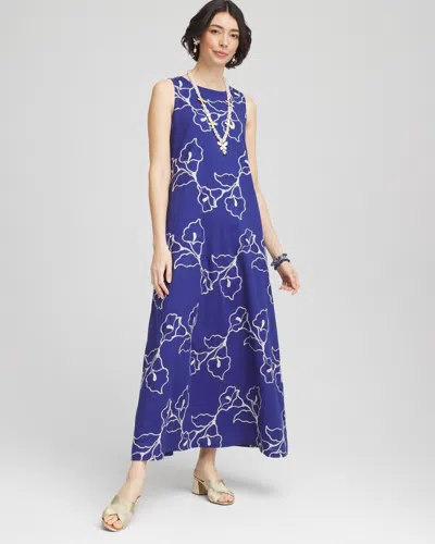 Chico's Embroidered Sleeveless Maxi Dress In Blue Size 16/18 |  In Blue Casa