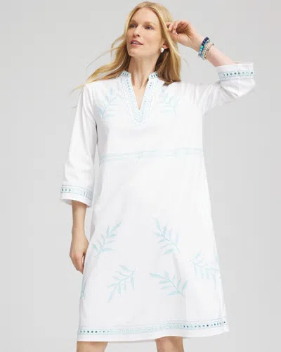Chico's Embroidered Stand Collar Kaftan Dress In White Size 18 |  In Alabaster