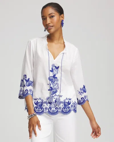 Chico's Embroidered Tassel Tie-front Blouse In Blue