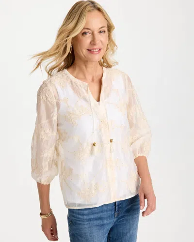Chico's Embroidered Tassel Tie-front Top In White In Pink