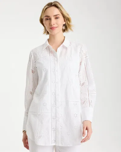 Chico's Embroidered Trapunto-trim Tunic In White