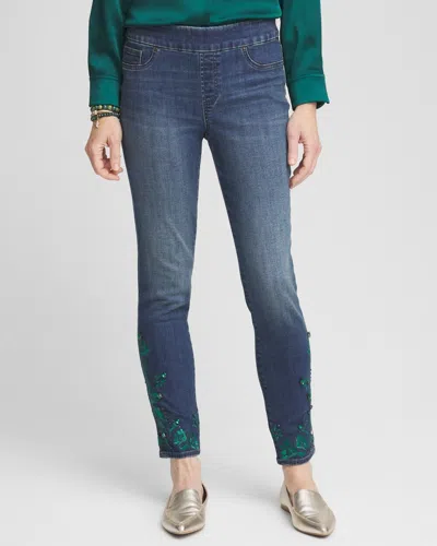 Chico's Emerald Jewel Pull-on Ankle Jeggings In Spellbound Indigo Size 14 |